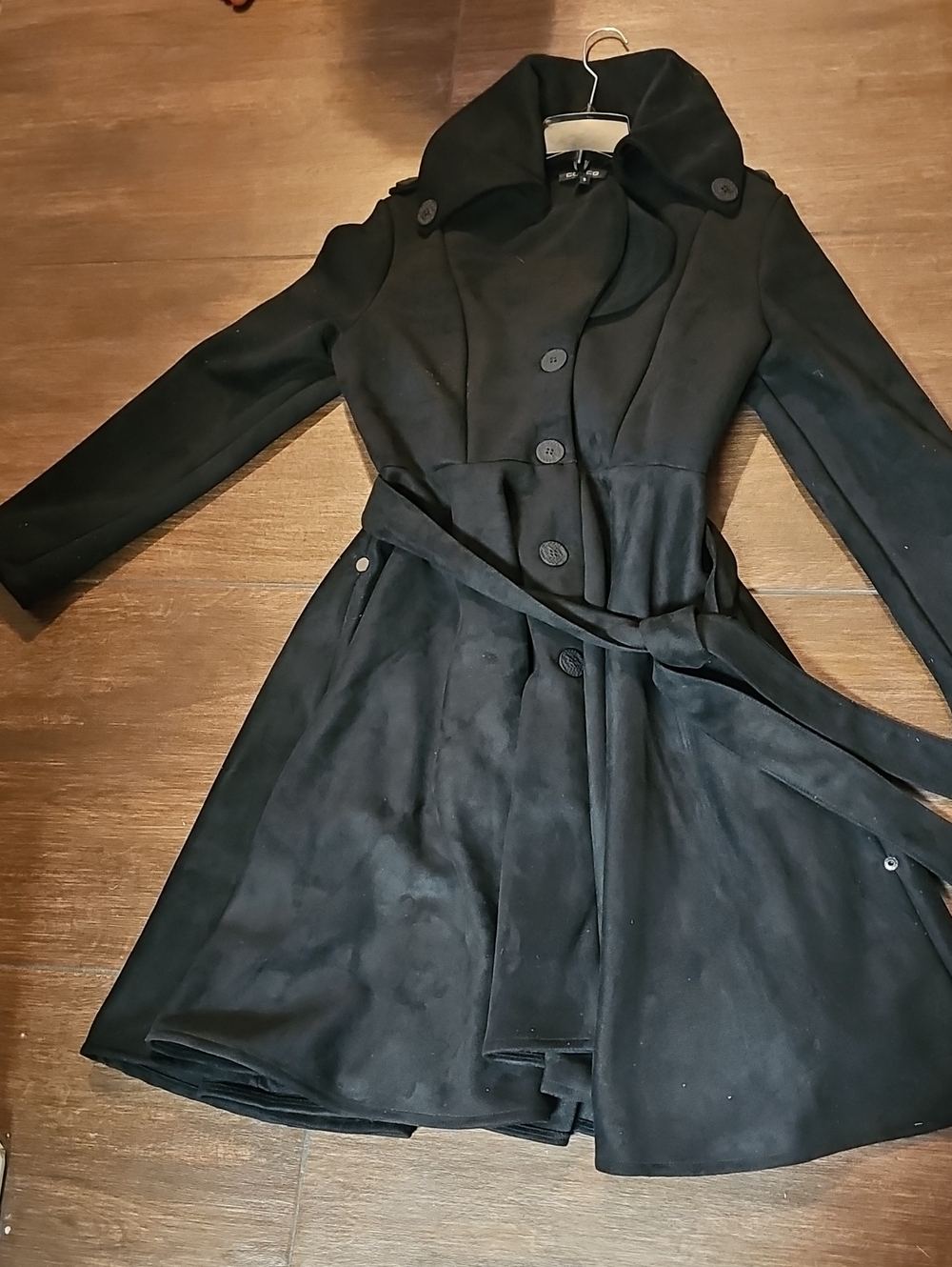 Black Women's Belted Trench Coat - Classic Tailored Style